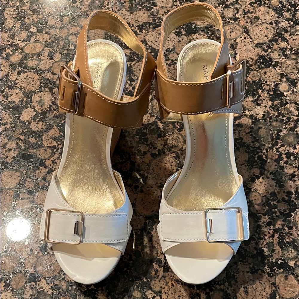 Marc Fisher Cream and Brown Women's Wedges